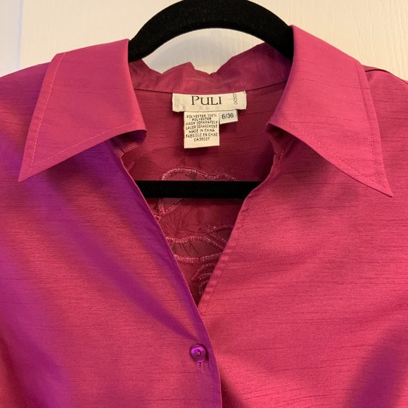 Puli Button Up Shirt Blouse V-neck with collar Fuchsia Purple Size 6 - Picture 4 of 8